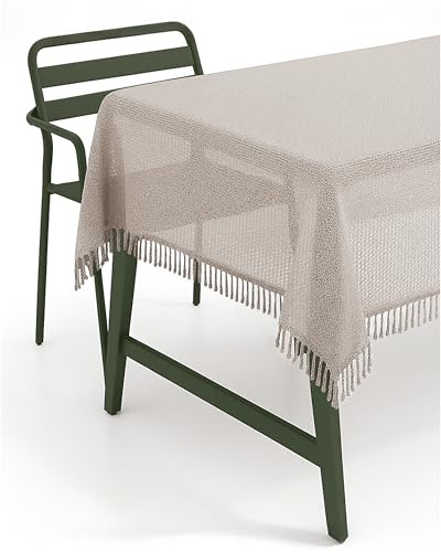 texpot Gartentischdecke 160 cm rund Beige mit Fransen wetterfest geschäumt rutschfest