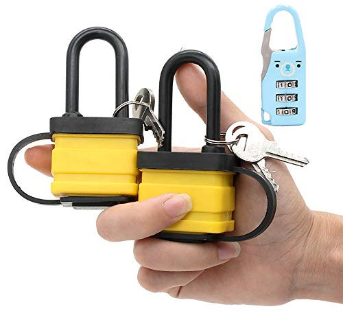 Lucchetto impermeabile resistente – ideale per casa, casetta da giardino, all'aperto, garage, cancello, 40 mm, confezione da 2 (2 confezioni) (giallo)