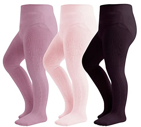 hakugoo Baby Tights Toddler Cable Knit Leggings 3 Pack Cotton Seamless Stockings Pantyhose for Toddlers (Pink+Purple+Dark Violet, 6-12 Months)