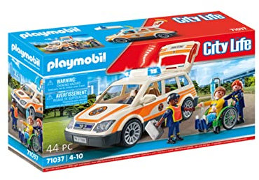 PLAYMOBIL City Life 71037 Notarzt PKW mit vielfältiger Ausstattung im Arztkoffer und Rollstuhl, ab 4 Jahren