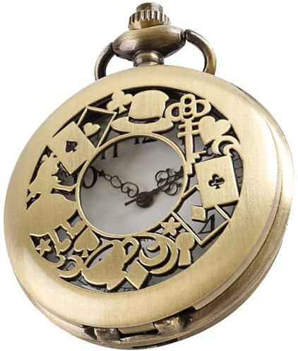Tiong Women's Pocket Watch Vintage Design Alloy Quartz Pocket Watch Arabic Numerals with Necklace Pendant Gifts