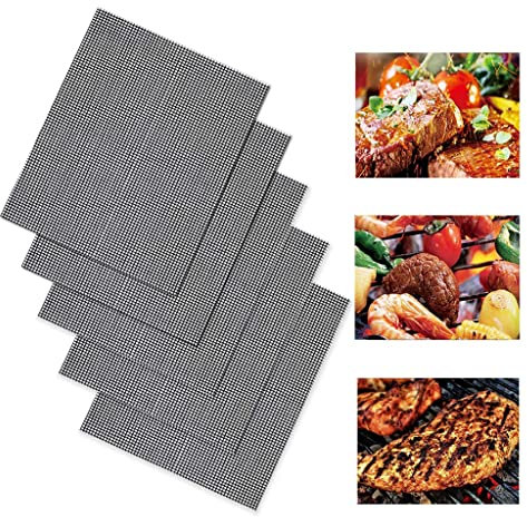 VISEKA Teflon Mesh Grillmatte Satz mit 5 Stück Antihaftbeschichtung Backbleche Wiederverwendbar Grillmatten Leicht zu Reinigen für Elektrogrill, Gas, Holzkohle