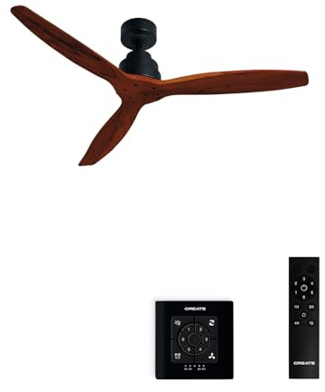 CREATE / WINDSTYLANCE/Deckenventilator Schwarz Dunkelholzflügel mit Wandschalter und Fernbedienung / 40W, Leise, Ø132 cm, 6 Geschwindigkeiten, Timer, Sommer-Winterbetrieb, doppelte Höhe
