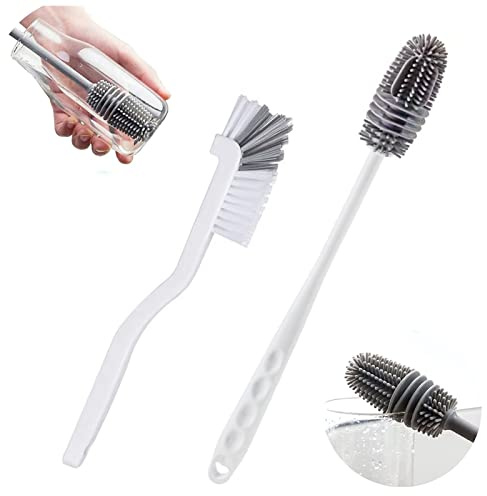 iTGOOS 2 Pieces Bottle Brush,Silicone Bottle Cleaning Brush, Long Handle Soft Silicone Bottle Cleaner Brush for Cleaning Bottles Glass Cup Thermoses Various Containers