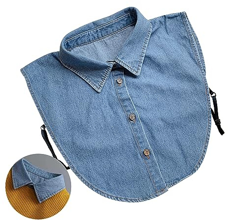 EQLEF Light Blue Denim Detachable Half Shirt Collar - Pointed Faux Dickey Collar for Girls and Ladies