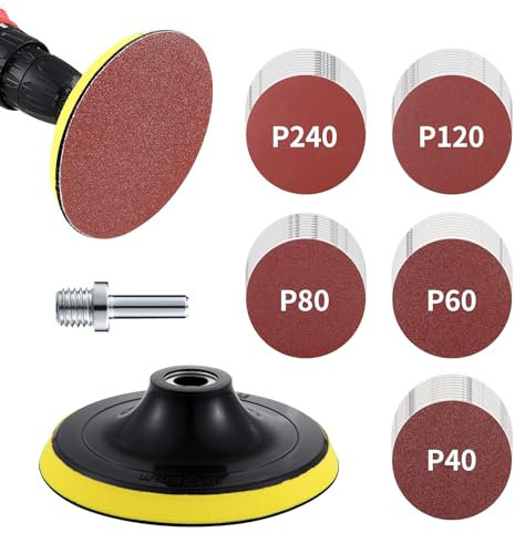 SOSINYA Kit Dischi Carta Abrasiva: Dischi Abrasivi 125 con M14, 50 Fogli Carta Abrasivi .Carta vetrata 10x40/60/80/120/240, Adatti per carta abrasiva per levigatrice-Lucidatura, Levigatura