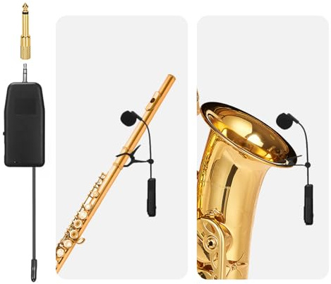 MICVISTA Micrófono inalámbrico de 2.4 G, micrófono de saxofón, mini micrófono portátil de mano, receptor y transmisor inalámbricos, para trompeta de orquesta profesional