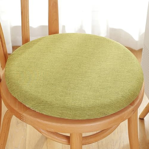 Rundes Sitzkissen aus Baumwollleinen, bequemes, atmungsaktives Memory-Schaum-Stuhlpolster, abnehmbares, waschbares, rutschfestes Stuhlkissen für Schlafzimmer, Küche, Büro ( Color : Grün , Größe : Diam