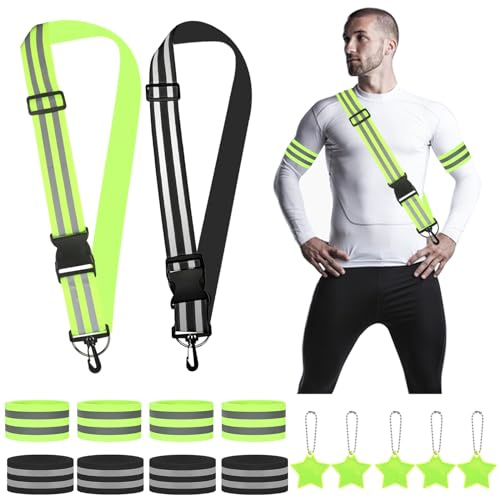 15 Stück Reflektoren Kleidung Set Reflektoren Kleidung für Herren Damen | 2 Stück Reflektor Gürtel Verstellbaren, 8 Stück Reflektorband, 5 Stück Reflektoren Anhänger für Fahrrad Joggen Wandern