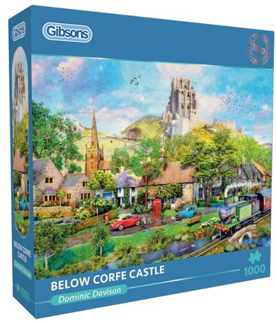 Gibsons Below Corfe Castle 1000 Piece Jigsaw Puzzle for Adults – Steam Train Scene by Dominic Davison – Scenic Dorset Countryside Artwork – Premium Sustainable Puzzle Made in the UK/EU