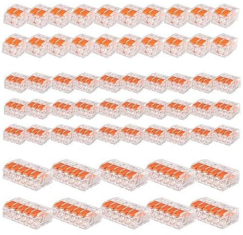 Morsetti di Collegamento, 60 Pezzi Connettori Elettrici Rapidi con Polo, Connettori per Cavi, Connettore per Filo Compatto Conduttore, Morsetto Elettrico, Connettori di Giunzione, Trasparenti