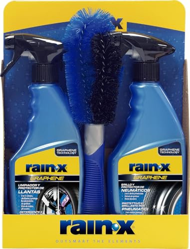 Rain-X Car & Tyre Cleaning Pack - 3-in-1 Wheel Cleaner with Graphene Rim Armour - Tyre Cleaner and Alloy Wheel Brush - 2 x 500ml