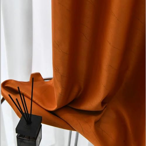 Gualiy Thermo Vorhänge 2er Set, Gardinen Vorhang Blickdicht mit Ösen Marmor Textur Einfarbig Fenstervorhänge B 96 x H 138 cm Vorhang Lang Wohnzimmer, Orange