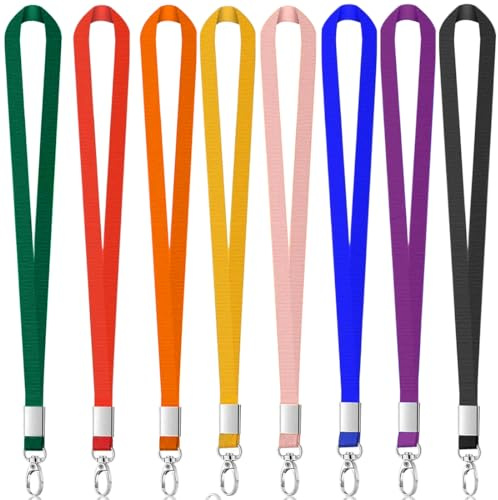 8 Stücke Schlüsselbänder Umhängebänder Nylon Lanyards Schönes Umhängeband Bunt Schlüsselband mit Drehbarem Metallclip für Ausweise, Impfpass Erwachsene