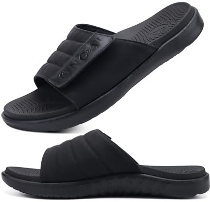 ONCAI Sandales pour Hommes Sangles Réglables Orthotique Bout Ouvert Sports Slides avec Souple Confortable Support de la Voûte Pantoufles Taille 40-49