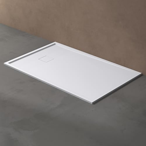 doporro Duschtasse Duschwanne 90x140x4 aus Mineralguss in Weiß Rechteckig | Duschwanne mit wärmespeichernden Eigenschaften für bodenebene Montage – stabil & pflegeleicht für moderne Duschen Geoma08
