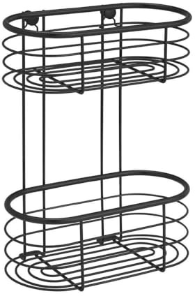 WENKO Wandregal mit 2 Ebenen, aus Edelstahl – Schwarz – L 26 x H 35 x T 14 cm