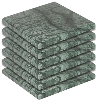 Argon Tableware Green Marble Coasters - 10cm - Pack of 6 - Square Drink Placemats Reusable Dining Table Drink Coaster Placemats Drinking Glass Mat Cup Bar Mats for Table Setting, Restaurants
