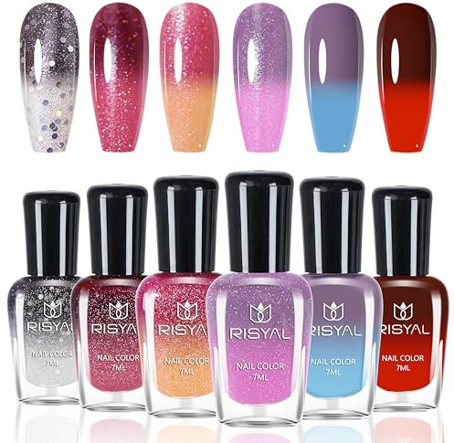 Set di 6 smalti che cambiano colore, controllo della temperatura, per donne, ragazze, manicure, salone a casa, regolare (colorato)