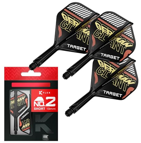 TARGET Darts Gabriel Clemens K Flex Flights and Shaft System, No.2 (Short, 19mm) | Pack of 3 Kflex All In One Flights, Player Edition Darts Accessories | K-Flex Dart Stem