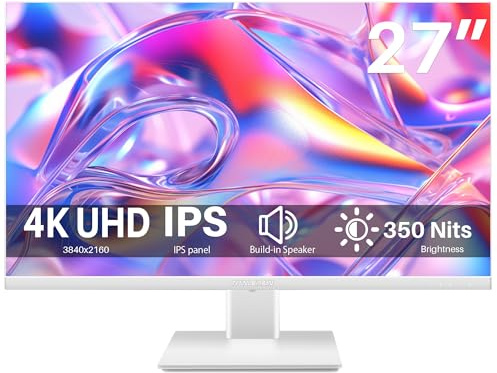 Thinlerain 27 tum, 4K UHD (3840 x 2 160) IPS LED-skärm, AMD FreeSync, 100 % sRGB, inbyggda högtalare, 2 HDMI, 1 DisplayPort, 60 Hz, 4 ms, vit