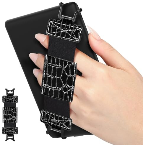 MoKo Dragonne Souple pour 6-8 Kindle eReaders Fire Tablet -Kobo/Voyaga/Sony Kindle E-Book Tablet,Sangle de Sécurité Tablette Polyvalente à Haute Élasticité Légère Support Antidérapante,Crocodile Noir