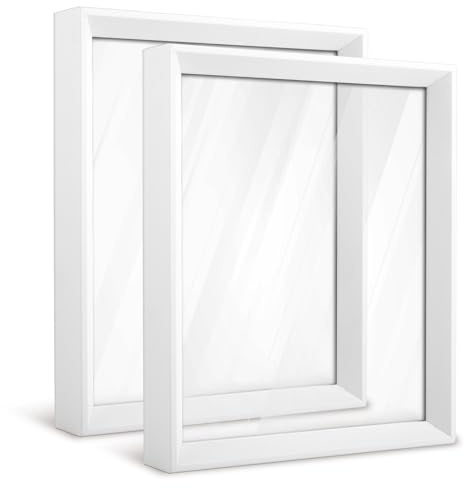 CYEER 2PCS 8x10 Photo Frame White Picture Frames Double Sided Floating Acrylic Glass Frames for Pressed Flowers DIY Gifts for for Wall and Tabletop Display any Size up to8x10 Picture Frame