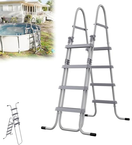 Suusolny Échelle de piscine de sécurité à 4 marches (160 cm) - Pliable avec marches en plastique antidérapantes et pieds amortissants les chocs - Idéal pour les piscines hors-sol - Montage rapide en