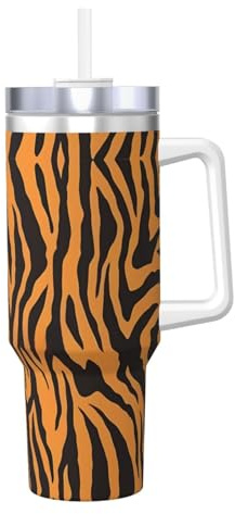 Vakuumisolierte Thermosflasche mit Griff, Motiv: Orange Tiger Leopard (1)