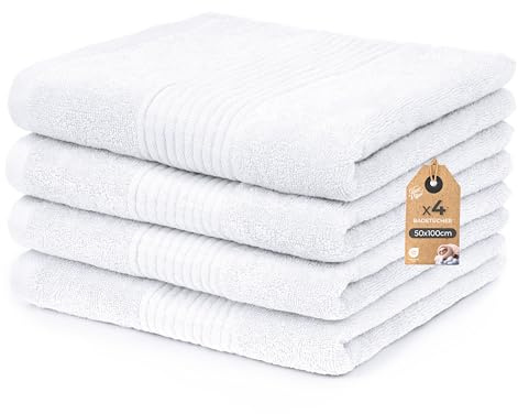 Cloud Pillow 4er Pack Handtuch Set 50x100 cm 100% Baumwolle, 500 g/m2 | Handtücher, Frottee weich, saugstark und langlebig, Oeko-TEX, ideal für Hotel, Spa & Gäste - Weiß