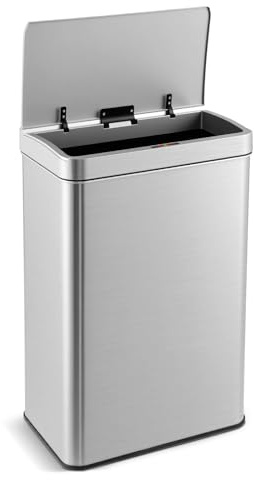 GiantexUK 53L/60L Automatic Trash Bin, Stainless Steel Motion Sensor Kitchen Bin with Soft Closure Lid & Non-slip Base, Touchless Infrared Smart Garbage Can for Home Office (60L)