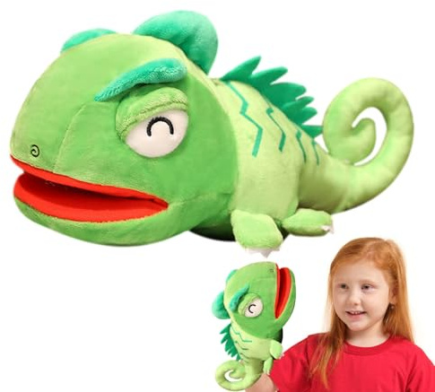 Marionnettes À Main - Animal Caméléon en Peluche À Main De Bouche Mobile| Figure De Bouche Mobile Douce | Jeu De Rôle De Reptile Mignon Pâques De Noël d'anniversaire pour Les La Maternelle Scolaire