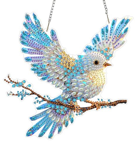 MEIYUDA 5D Diamond Painting Anhänger Erwachsene Vogel, Sonnenfänger Diamond Painting Set Fensterbilder, Lichtfanger Bilder Bastelset Erwachsene Kinder Malerei für Home Wand Décor