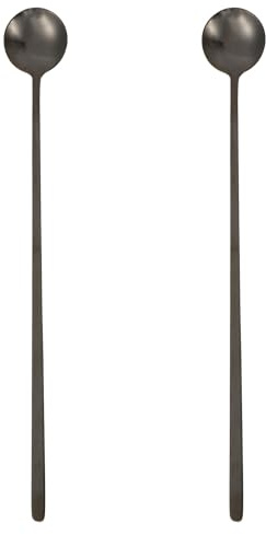 Veemoon Lot de 2 Cuillères à Mélanger Café en Acier Inoxydable Noir Longues Résistantes à la Corrosion Cuillères à Dessert et Glace pour Usage Quotidien et Professionnel