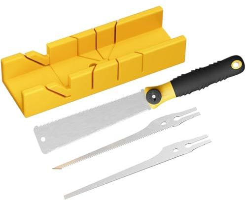Caja de ingletes con juego de sierras japonesas, caja de ingletes de plástico, tres hojas de sierra intercambiables, precisa, ideal para bricolaje, construcción de muebles y modelado