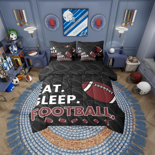 Erosebridal Football Games Kids Boys 7 Piece Bedding Set Twin | Ball Gaming Comforter Set with Sheets Rugby Sports Theme Bed in A Bag Teens Girls Men Bed Sets