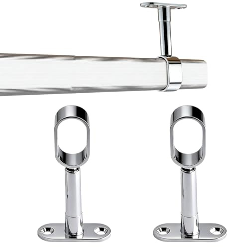 FHRYNA Support Tringle Penderie, 2 Supports pour Barre Penderie Ovale, Zinc-Aluminium, Support Central de Tube pour Armoire Penderie Vêtement, Tringle Rideau Plafond