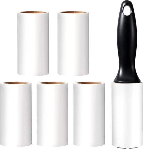 Vinabo Fusselrolle Tierhaare, 1 Griff + 6 Rollen, 360 Blätter | Anti-Haar- und Anti-Fusselroller, Kleberoller für Kleidung, Für Kleidung, Sofa, Bett, Für Katzen-/Hundehaare