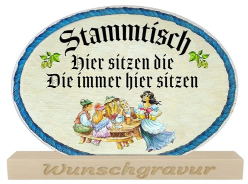 Stammtisch Schild Holz 20 cm – Tischaufsteller Biergarten Wirtshaus Zuhause – Stammtisch Deko Reserviert Schild – Geschenk Männer Bierliebhaber Gravur optional (Mit individueller Gravur)