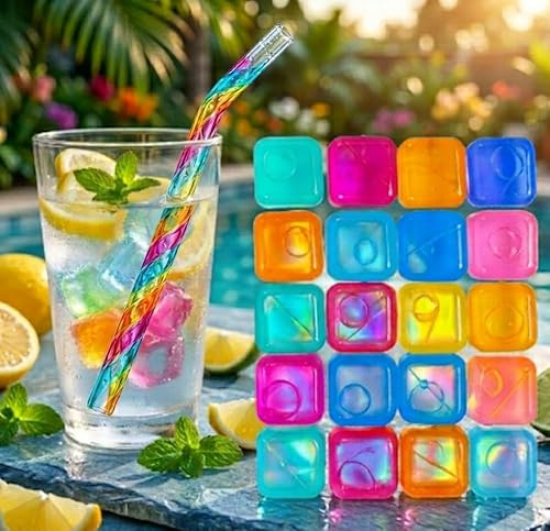 20PCS Reusable Ice Cubes for Drinks Colorful Fake Ice Cubes BBQ Party Cold Drink Cooler Freeze Blocks