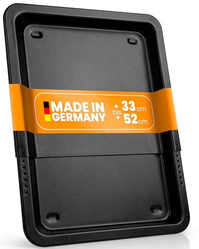 EUROHOME Backblech ausziehbar mit Auskühlnoppen - Ausziehbares Blech von 33 bis 52 cm - Tiefe 33 cm - Ofenblech aus Schwarzblech - Backblech antihaft für müheloses Backen und einfache Reinigung