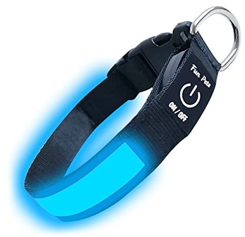 Fun Pets LED Dog Collar in Blue - USB Rechargeable Pet Safety Collar - Great Visibility & Improved Safety (50cm - 60cm / 19.7 - 23.6)