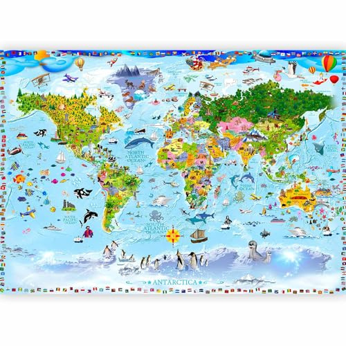 murando Fotomurales Mapamundi para nino 200x140 cm XXL Papel pintado | tejido no tejido Decoración de Pared decorativos Murales moderna de Diseno Fotográfico Ninos