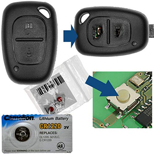 Repair Reparatur Satz Gehäuse Funkschlüssel Fernbedienung Autoschlüssel Gehäuse 1x Gehäuse 2 Tasten + 2X Mikrotaster + 1x CR1220 Batterie kompatibel mit Renault / Opel / Nissan