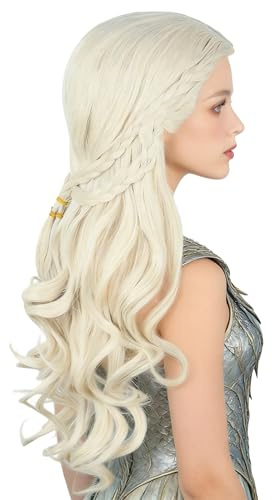 LeMarnia Damen Perücke Blonde Lange Locken mit Zöpfen für Mittelalter Renaissance Cosplay Perücken Halloween Kostüm Perücken