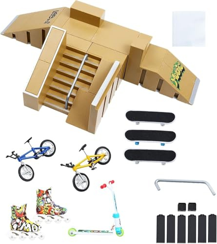 ideallife Fingerboard Rampen Set, Mini Fingerboard Skate Park Kit für Kinder, 2 Komplett-Boards und Mini-Rampe für Skate-Tricks