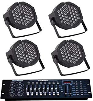 Kit 4 fari strobo rgb 36 led effetto disco piu centralina controller dmx 512