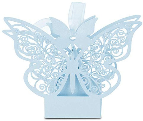 EVTSCAN Farfalla Zuccheriera, Bomboniera Zucchero Cioccolato Scatole Decorazione Matrimonio per Matrimonio Compleanno - 100PCS(Blu)