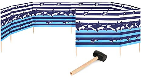 Garronda Strand Windschutz Sichtschutz 12m lang Plus Gummihammer GAEX001 (Streifen/Haie, 12 m)