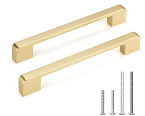 Lepatape 10 Pack 6-5/16 Inch Brushed Gold Cabinet Pulls Solid Zinc Alloy Gold Cabinet Handles - Brushed Brass Dresser Drawer Pulls for Kitchen Cabinet Hardware Zinc Alloy Handles